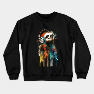 Sloth Painting With Headphones Listening to Music Crewneck Sweatshirt